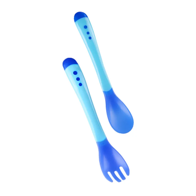 Baby Feeding Spoon Frok Food Grade Silicone Heat Sensitive Spoon for Children Feeding Tableware Temperature Sensitive Spoon Frok