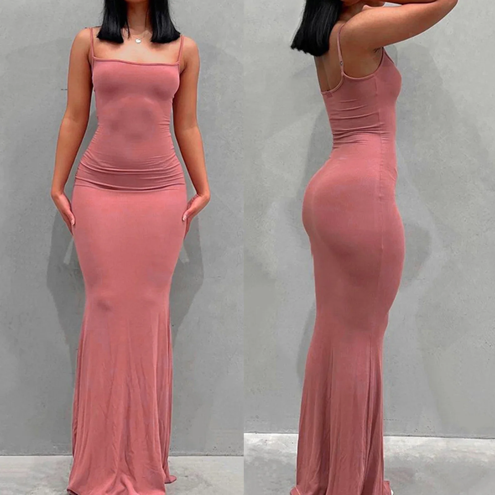 

Women's Sleeveless Spaghetti Strap Bodycon Long Dress Summer Solid Color Cami Dress Party Dress