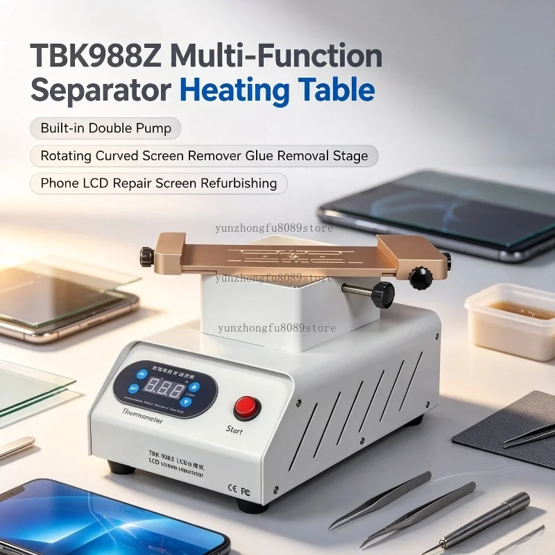 988Z Multi-Function Separator Heating Table, Built-in Double Pump Curved Screen Remover with Rotating Glue Removal Stage