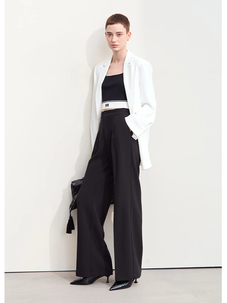 Amii Minimalism Women's Pants 2024 Autumn New Elastic Wide Leg Pants Solid Casual Floor Length Straight Female Trousers 12443017