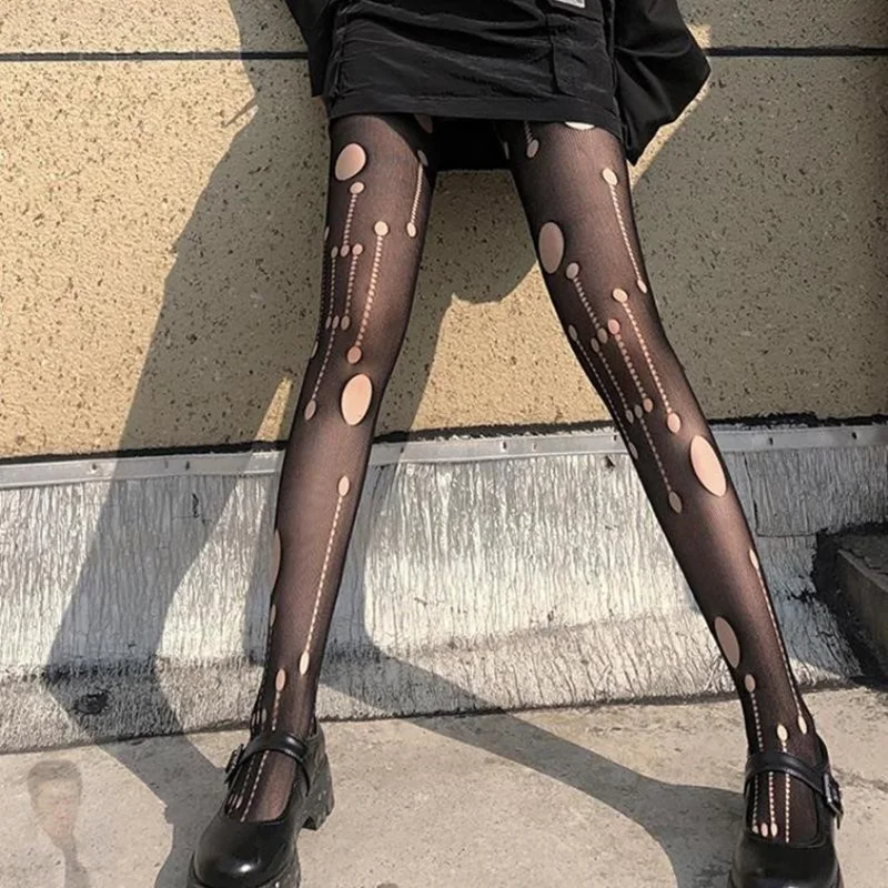 

Чулки, чулки в стиле Лолиты, модные сетчатые сексуальные колготки с красным ветром, сетчатые чулки с отверстиями, сетчатые носки, сексуальные колготки JK Lolita