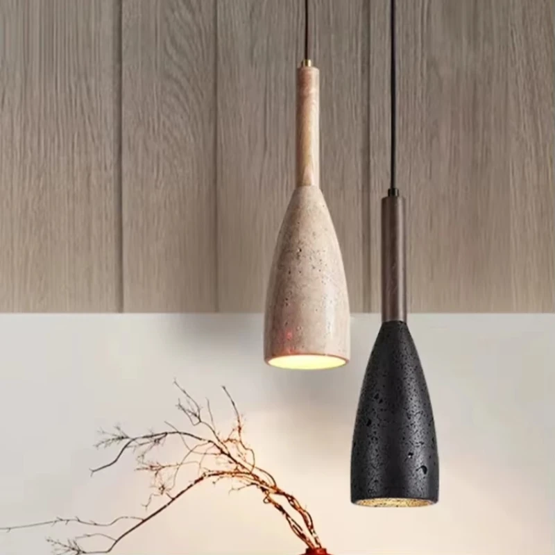 

Designer Natural Yellow Cave Stone Chandelier Bedroom Beside Modern Nordic Lighting Fixture Hanging Line Wine Bottle