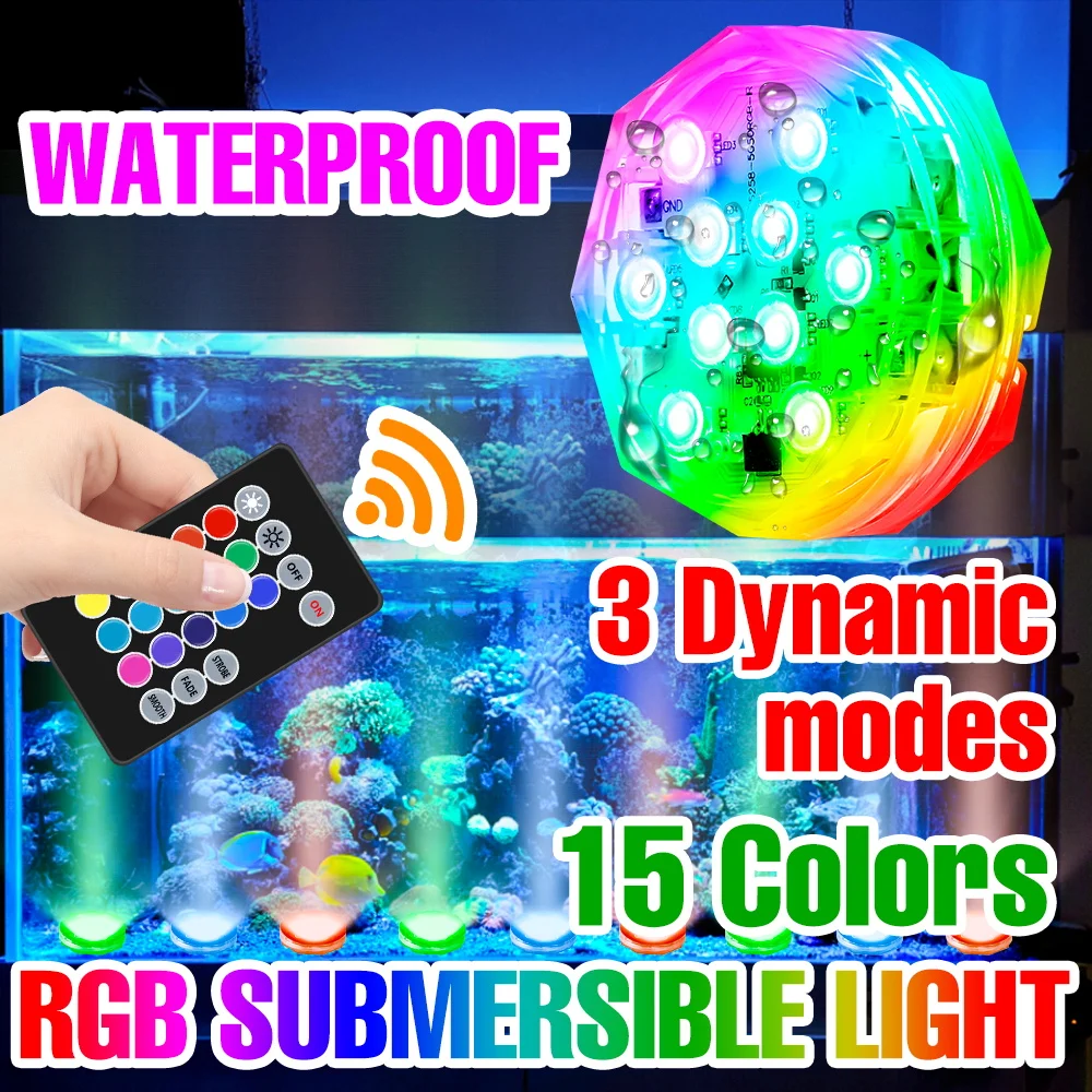 

12PCS LED RGB Swimming Pool Lamp Submersible Underwater Light Waterproof For Garden Pond Aquarium Decoration With Remote Control