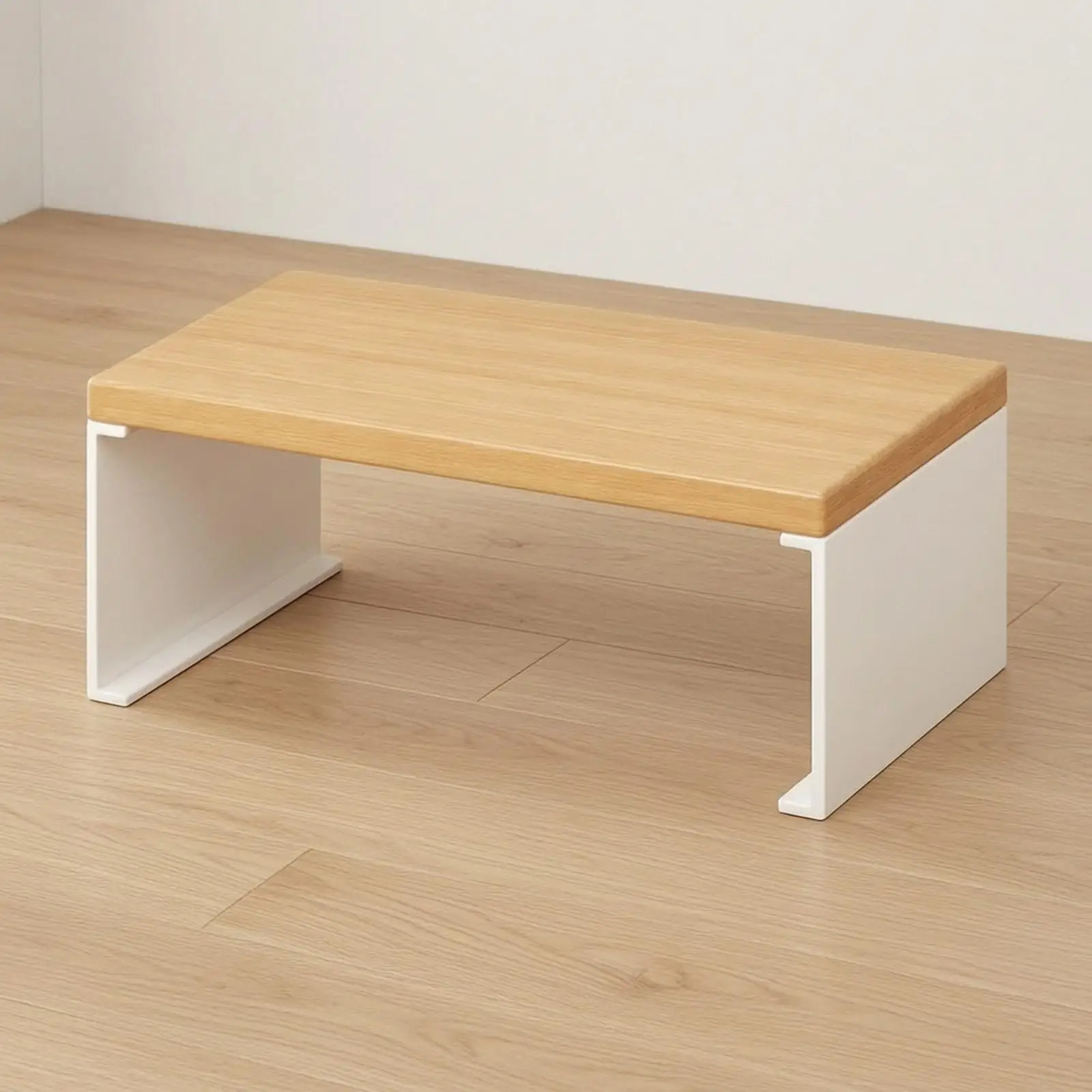 Desktop Storage Riser Rack Multifunctional Elevated Storage Stand with Open Lower Shelf Wood-Look Tabletop Shelf Space-Saving