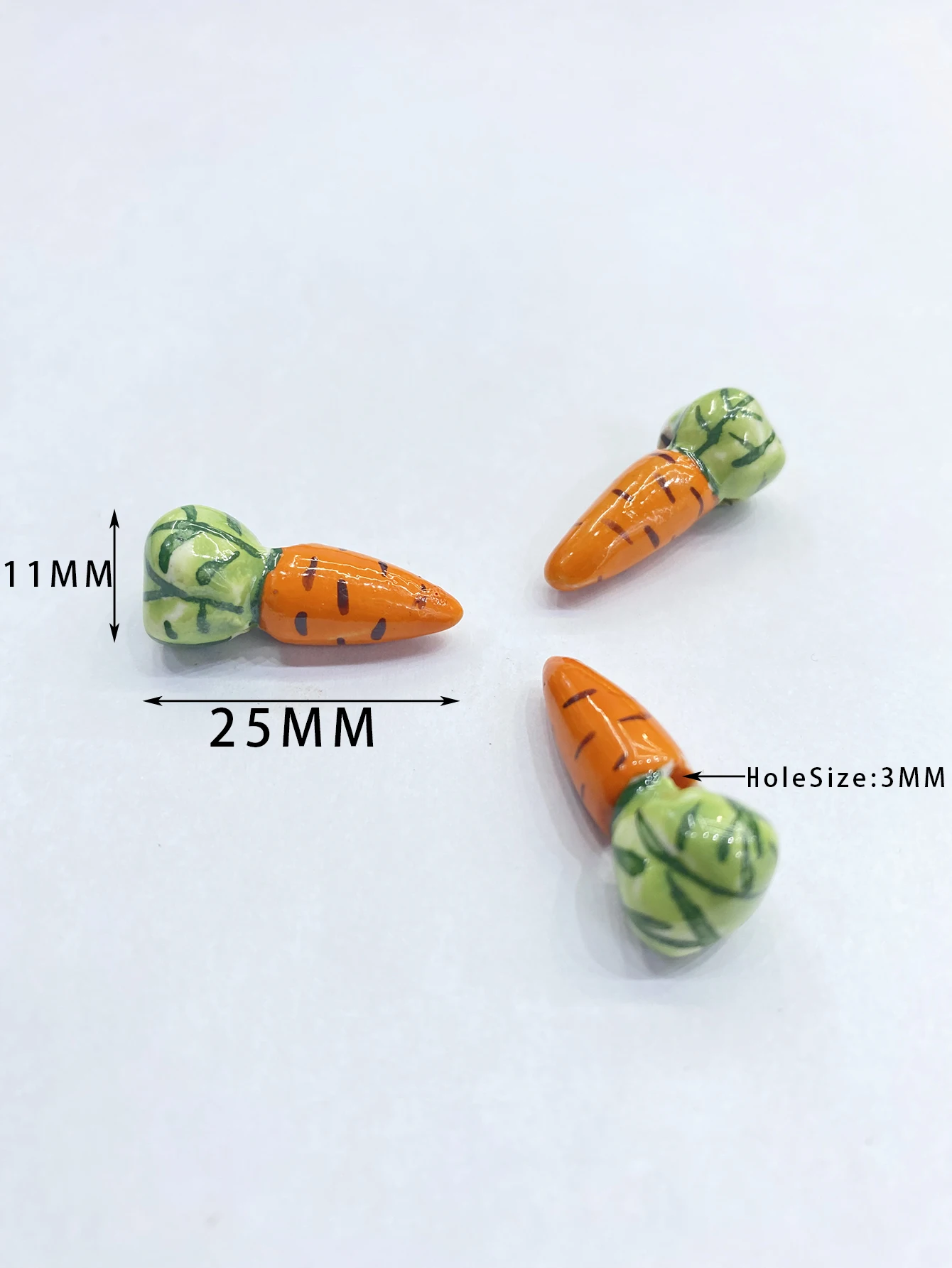 3Pcs/Bag 25*11MM Hand Painted Carrot Ceramic Porcelain Beads DIY Handmade Bracelet Jewelry Accessory