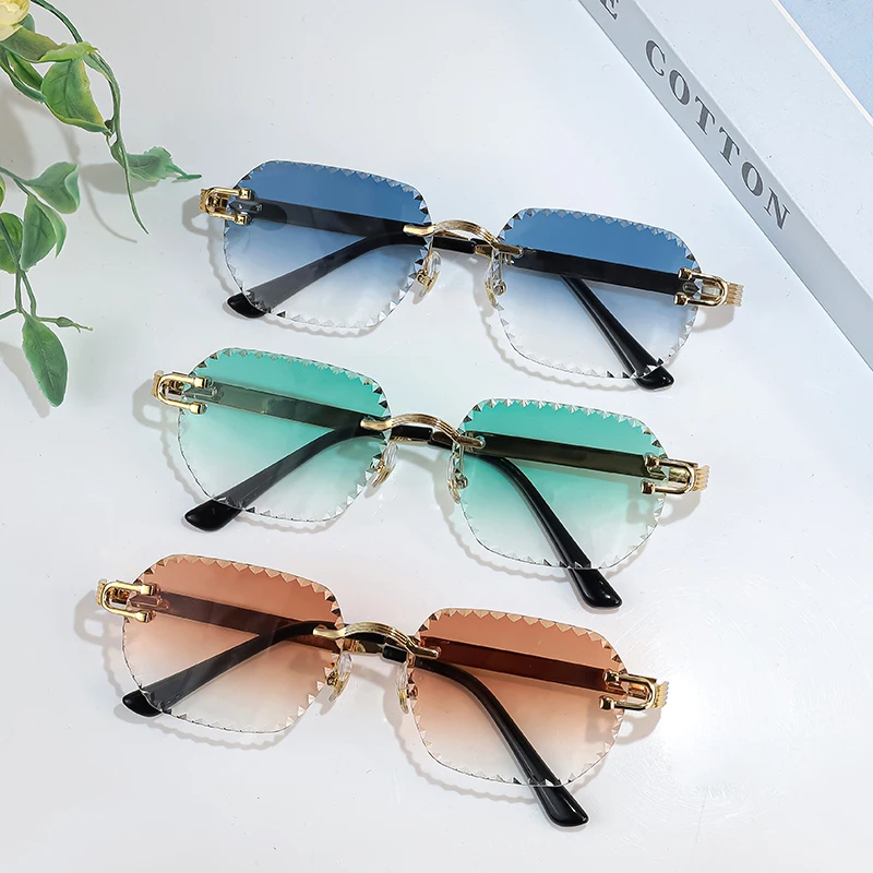 CATERSIDE Neue randlose Sonnenbrille für Herren, quadratisch, modisch, mit geschliffenen Gläsern, Markendesign, Sonnenbrille für Damen, Party, Festival, Brillengeschenk – Detail 15