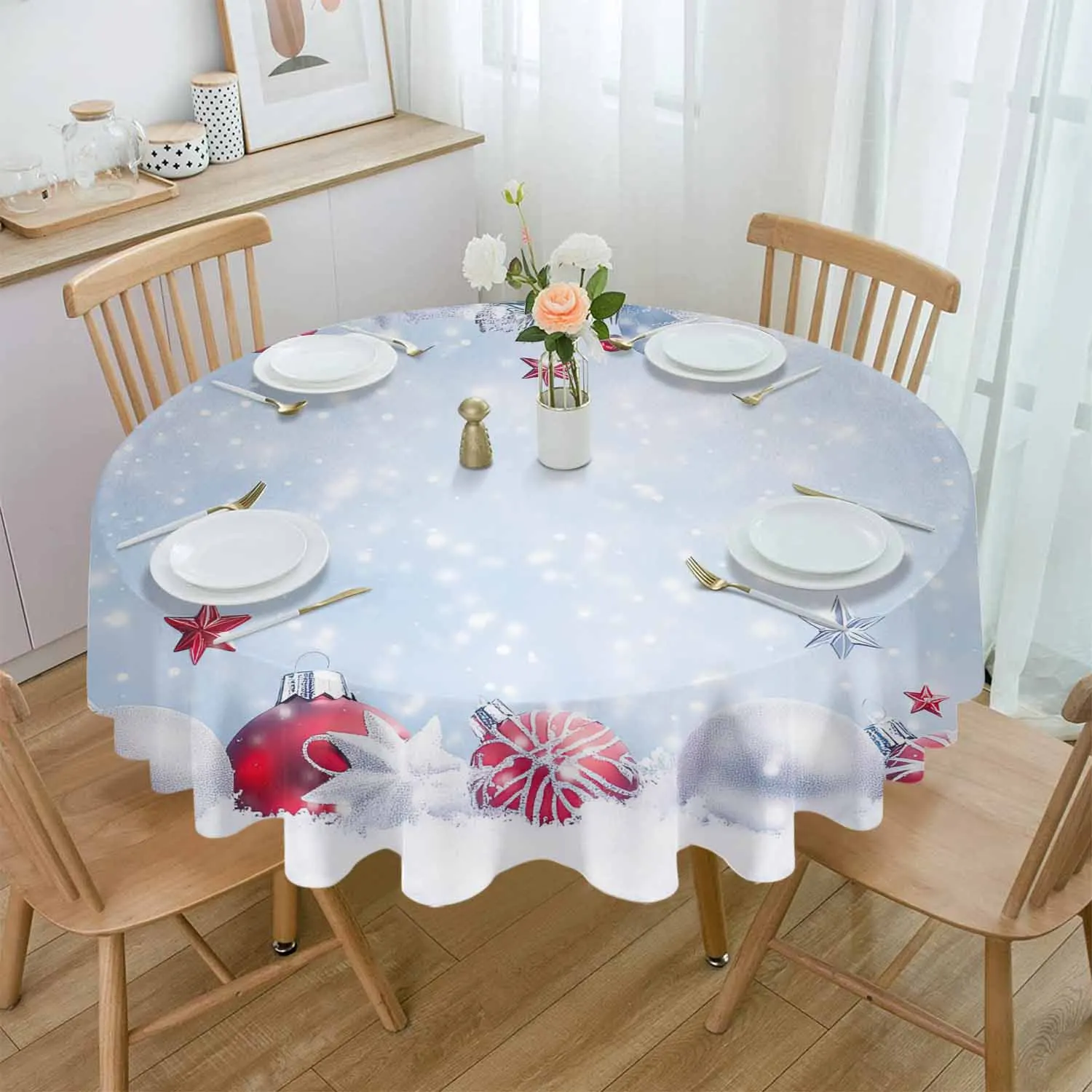 Christmas Snowball Waterproof Tablecloth Table Decoration Wedding Home Kitchen Dining Room Round Table