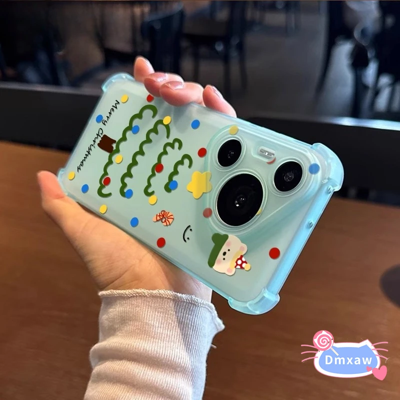 

For OPPO F29 F27 F25 F21 Pro Plus F23 F19 F19s Phone Case Merry Christmas Tree Bear Cute Frosted Soft Cover