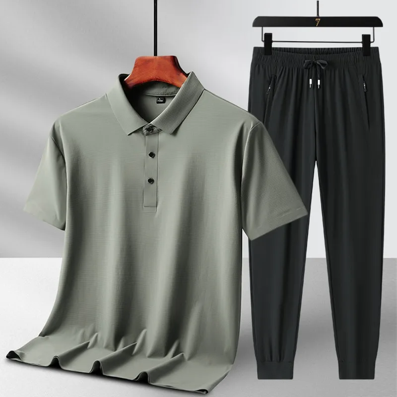 

New Men's High-quality Outdoor Sports Casual Top Comfortable Simple Naturally Breathable Ankle Pants Short Sleeved T-shirt Set