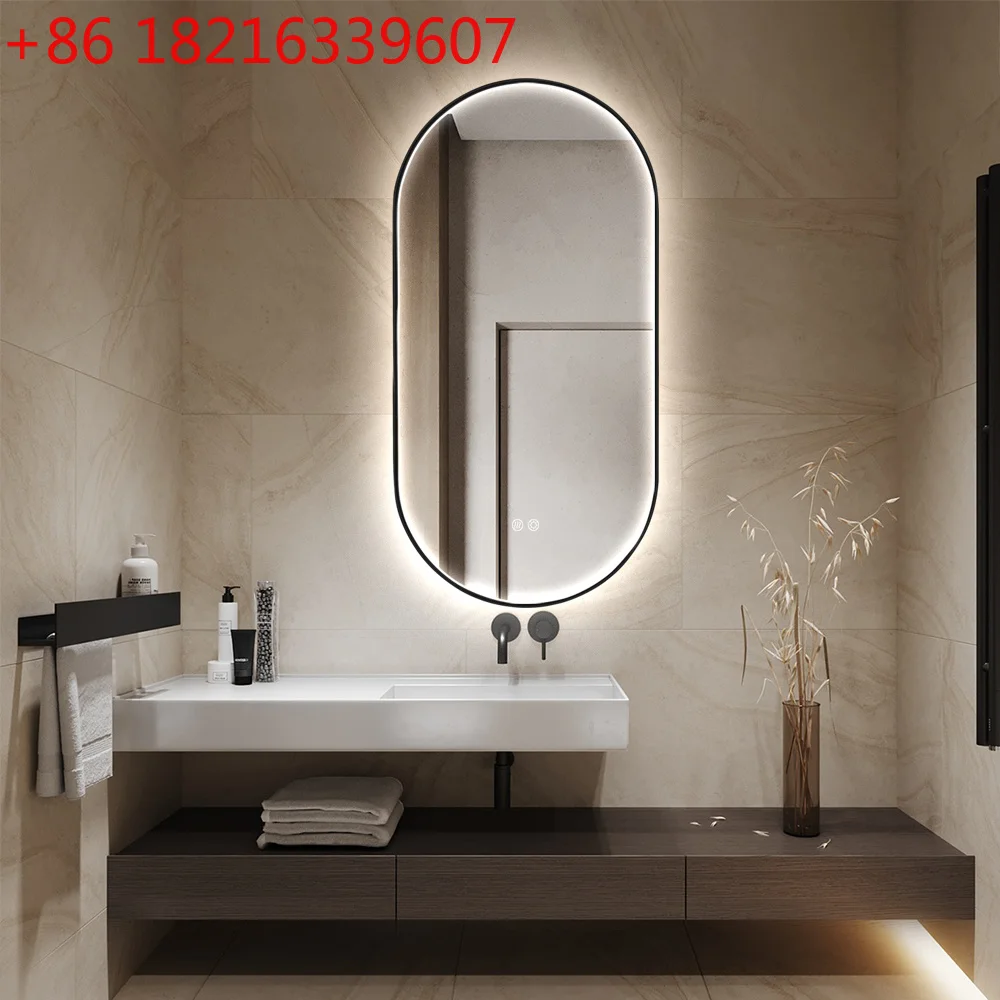 YAO High Quality Luxury Oval LED Backlit LED Mirror With Gold Frame Dimmable Lighting & Anti-Fog Modern Vanity For Hotel,