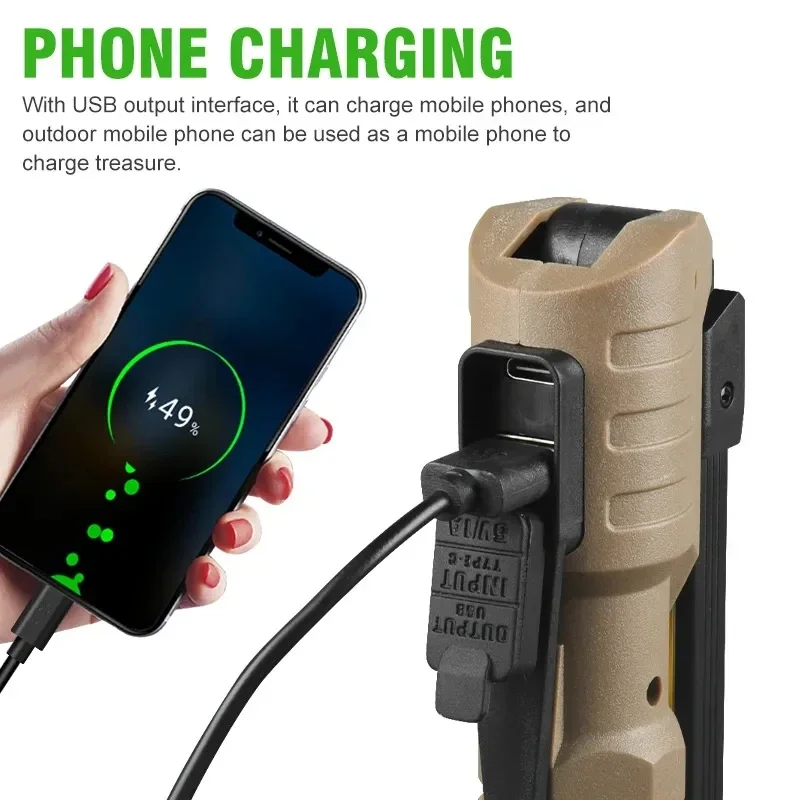 Lampe de poche LED pliable COB, lampe de travail portable, 7modes, magnétique, aste par USB, torche