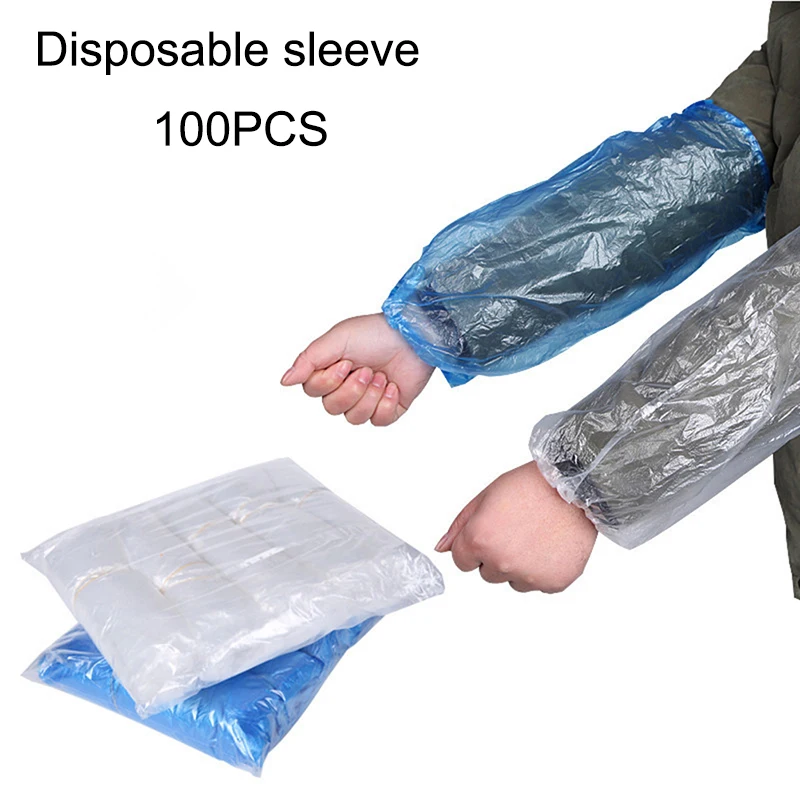 100 Pcs Disposable Sleeves Thickened PE Sleeves Plastic Sleeves Waterproof, Dust And Oil Resistant Protective Arm Sleeves