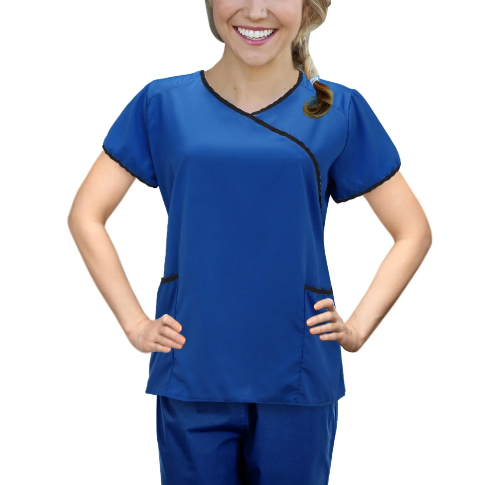 Women Nurse Uniform Workers Care Workwear Short Sleeve V-Neck Solid Color Doctor Nursing Blouse Working Uniforms Carer Overalls