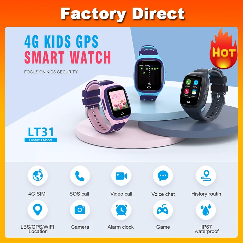 Montre intelligente étanche pour enfants, appel vidéo, 4G, Wi-Fi, GPS, appareil photo, téléphone, moniteur de jeux intéressants pour bébé, cadeaux SOS, LT31