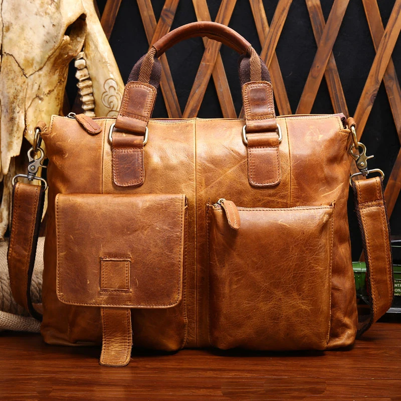 Wild Horse Leather Vintage Genuine Leather Men's Bag Large Capacity Crossbody Bag High-end Laptop Bag Business Men's Briefcase