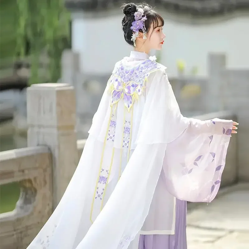 Primavera originale tradizionale cinese viola Hanfu Dress 4pcs femminile Ming Dynasty Princess Dress mantello farfalla nuvola spalla