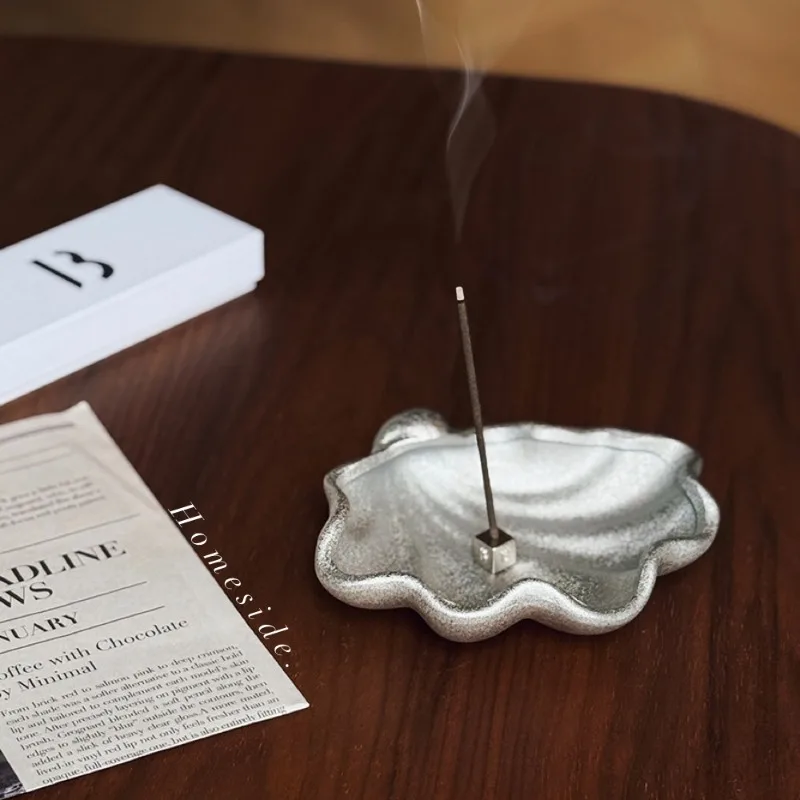 Silver shell plate,ins frosted ceramic incense plate,dessert Dim sum plate,jewelry plate,home desk decoration storage plate gift
