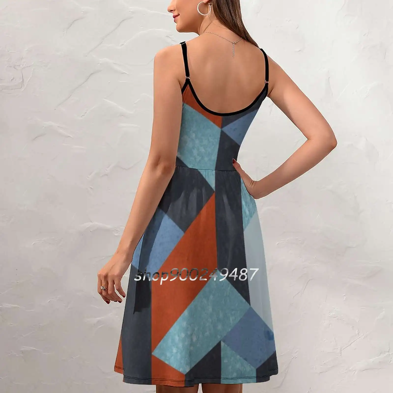 Funky Geometric Texured Sweet Summer Casual Sling Dresses Korean Women Sexy Sundress Geometric Pattern Modernist Modern Funky