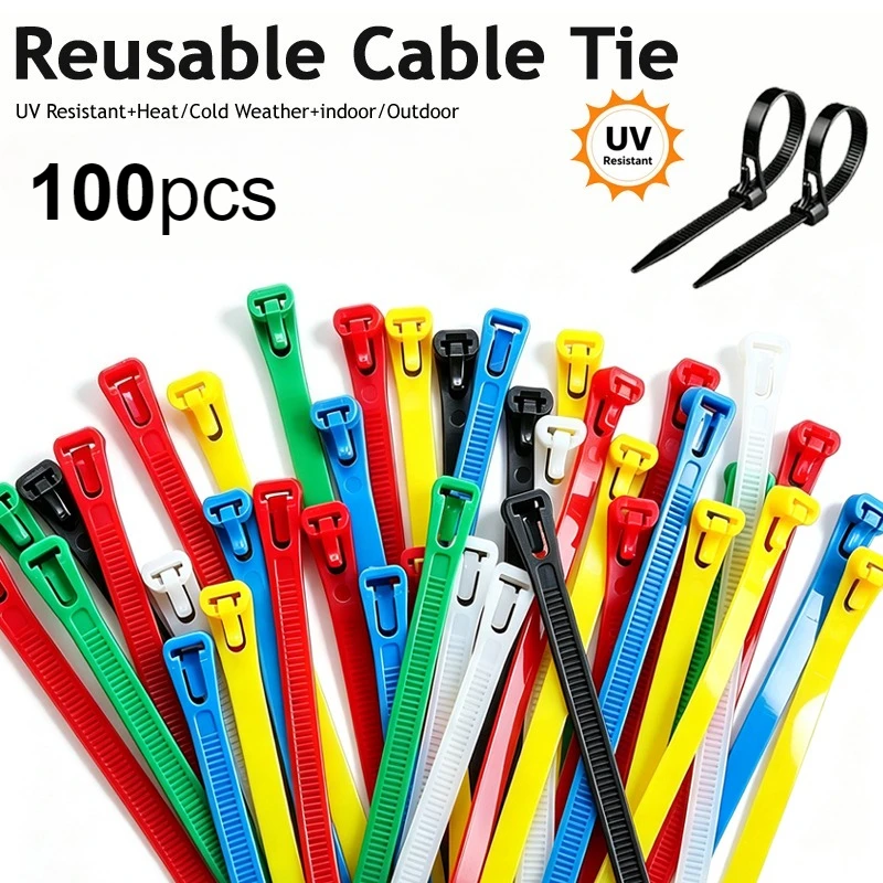 100pcs Colored Reusable Nylon Cable Ties 3.6x150mm Slipknot Wire Wrap Straps for Binding Loose Electronics Plastic Fasteners