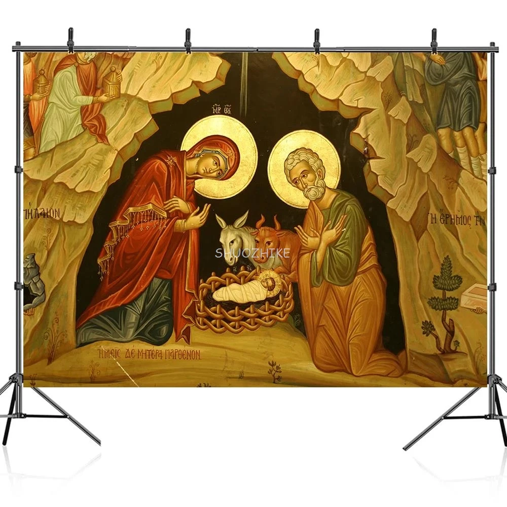 Backdrop Christmas Jesus Birth Nativity Scene Mary Joseph Vinyl Photography Background Photo Studio Photocall