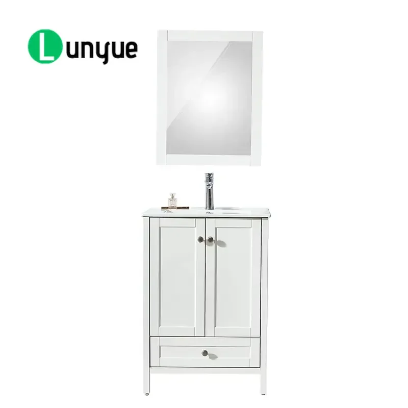 Modern Ceramic Bathroom Vanity Cabinet 2 Doors 1 Drawer Solid Wood Wash Basin Storage Unit for Home Bathroom Waterproof