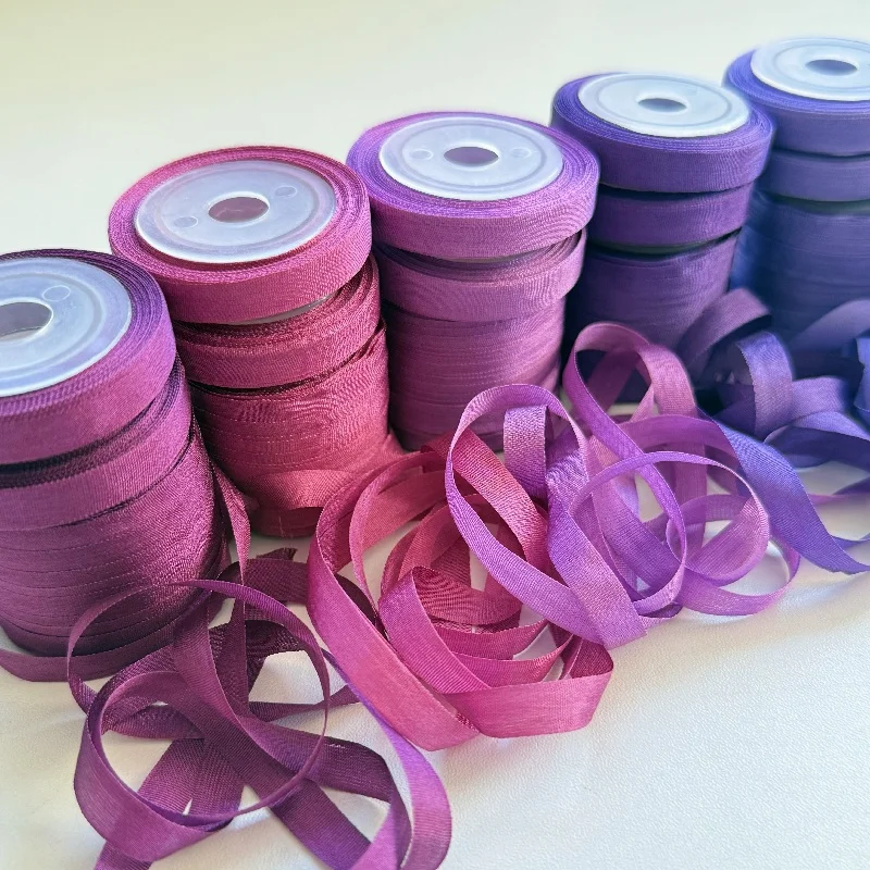 7mm 10mts to 50mts per card 100% pure natural silk satin  taffeta ribbon solid color for embroidery designs,free shipping