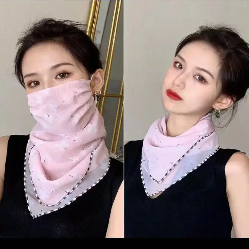 Women’s Floral Chiffon Print Scarf Face Mask for Sun Protection Perfect for Windy Conditions