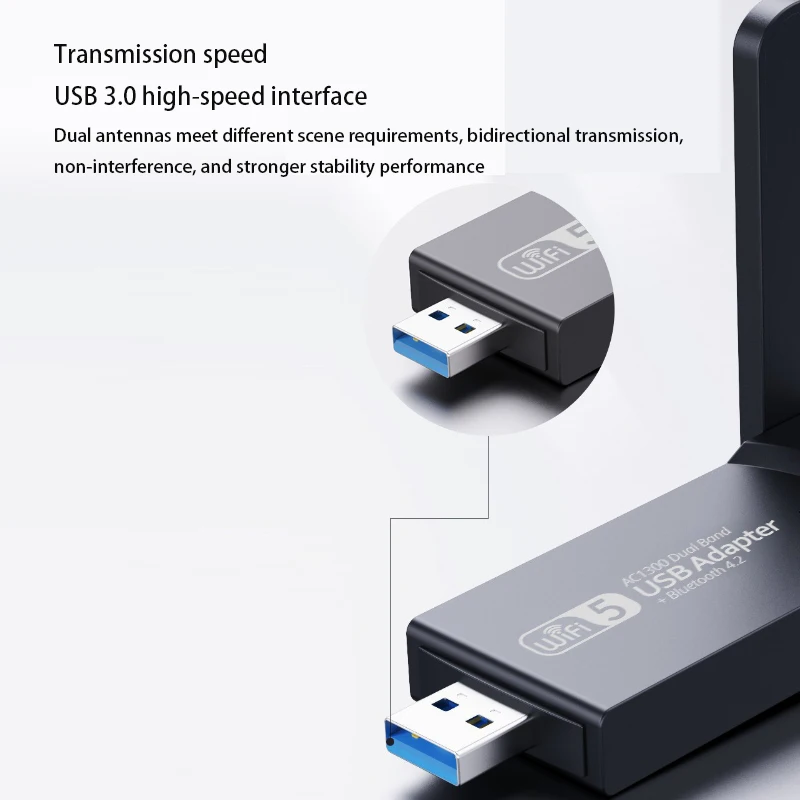Tarjeta de red inalámbrica Bluetooth WIFI, adaptador USB inalámbrico de 1300Mbps, transmisión/recepción, tarjeta Lan WiFi, tarjeta de juego, antena externa