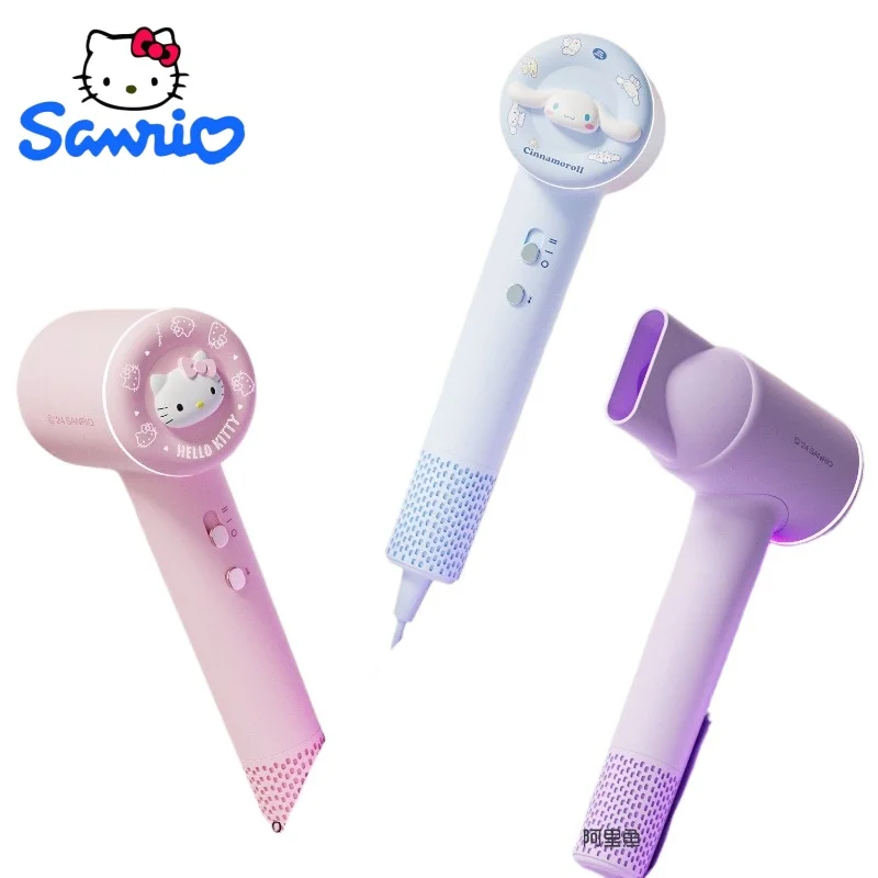 Hello Kitty Hair Dryer Cartoon Sanrio Kawaii Cinnamoroll Kuromi Big Wind Style Quick Drying Hair Dryer Creative Gift Wholesale