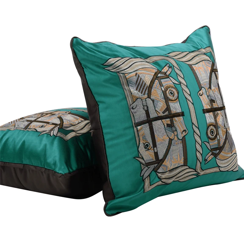 Diphylleia H Style Horse Head Heavy Embroidery Cushion Cover Luxury Decorative Pillow Case 50x50cm For Beverly Hills Villa Hotel