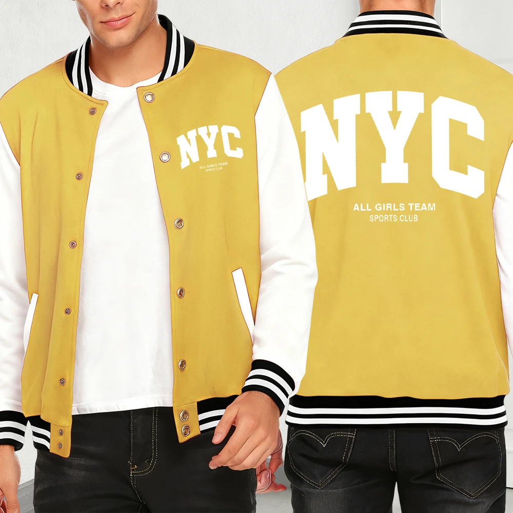 

New York City Letter Eye-Catching Print Autumn Men'S Baseball Jersey Hip Hop Fashion Jacket Y2K Coat Fleece Casual Jackets
