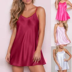 DSMTRC Sexy Lingerie Sleepwear Dress for Women Silk Nightgowns Satin Sleeveless Nightdress Backless Nightshirt Pijama Mujer