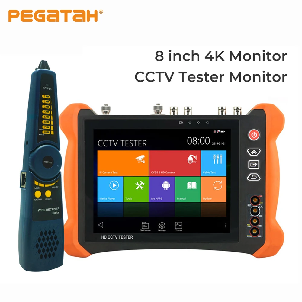 جهاز اختبار CCTV صناعي 8 بوصة، قوة تشخيصية الكل في واحد لأنظمة IP/Coax/التناظرية، سرعة شبكة كاميرات TVI/CVI/AHD