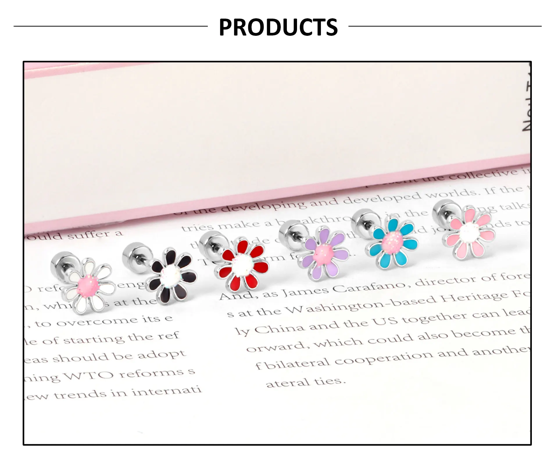 12 Paare/schachtel Blume Gänseblümchen Edelstahl Ohrstecker mit Glitzer trendige süße hypoallergene lässige Ohrringe Schmuck Geschenk 2024 – Detail 4