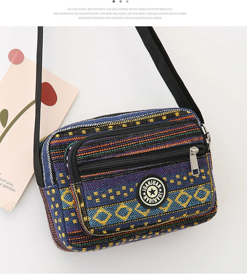 Vintage Colorful Striped Pattern Square Bag Zipper Crossbody Bag Women\'s All-Match Purse Multiple Compartment Large Capacity