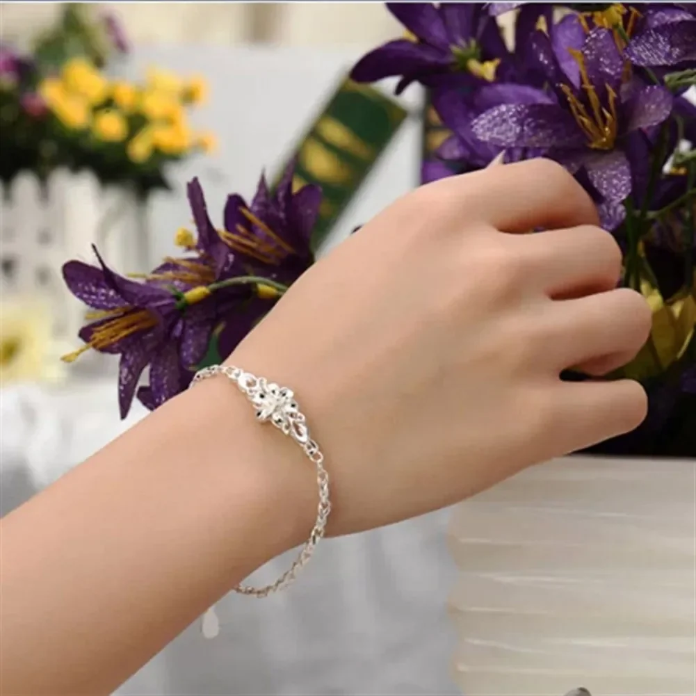 New beautiful flowers chain charms 925 Sterling silver Bracelet for woman fine fashion jewelry Wedding party lady gifts