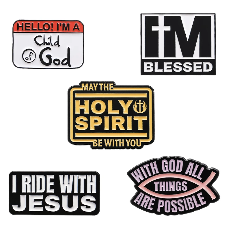 I Ride With Jesus Enamel Pins Cartoon I'm Child Of God Blessed Brooches Backpack Lapel Badge Animal Jewelry Gifts Accessories