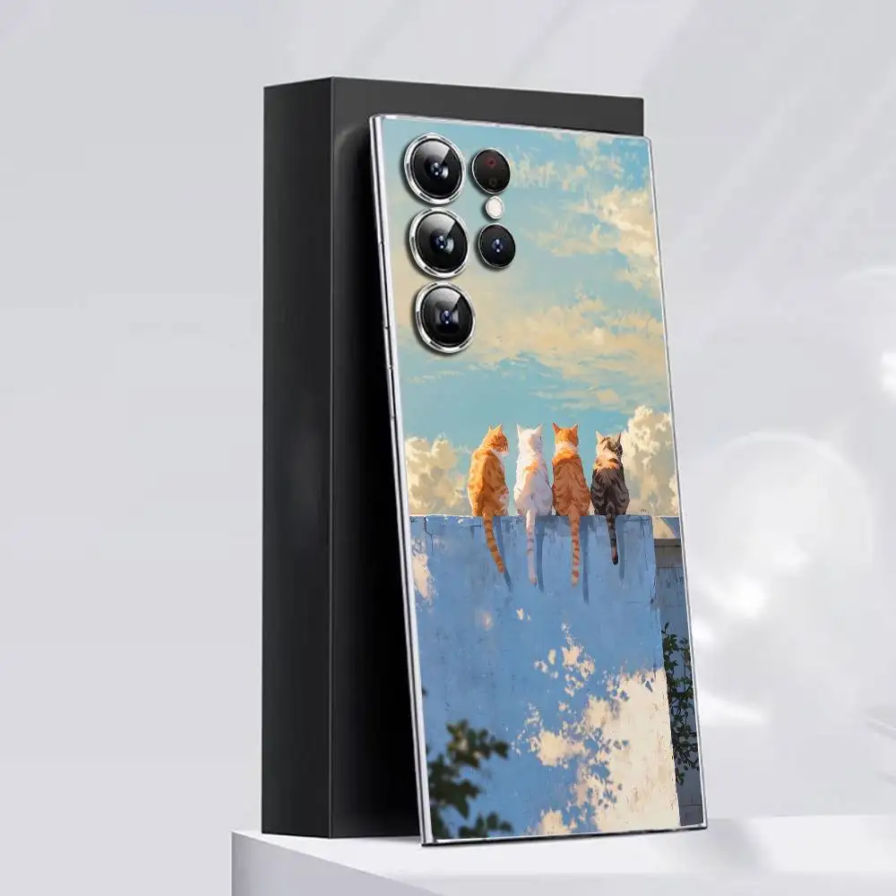 D-David Hockney 아트 고양이 전화 케이스 삼성 S30,25,24,23,21,22,20,10,5G,FE,lite,PIus,울트라 투명 커버