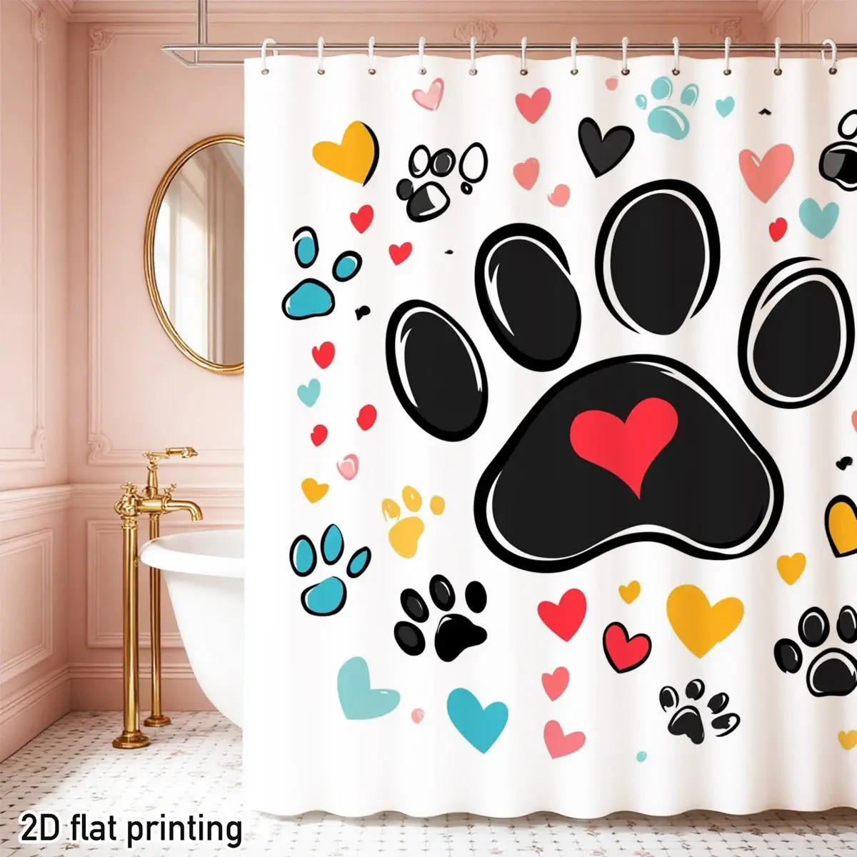 

Cute Pet Paw Print Shower Curtain Waterproof Dog Cat Bathroom Decor Novelty Shower Curtain 180x180cm