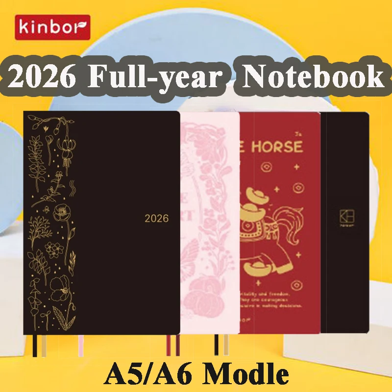Cuaderno Kinbor A5/A6, papel de escritura suave, horario eficiente, gestión del tiempo, planificadores de bloc de notas, libro de seguimiento de objetivos elegante, 2026
