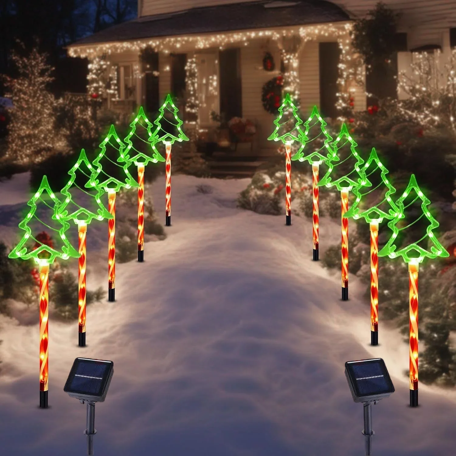 Outdoor Solar Christmas Tree Lights 5PC Set Waterproof 8 Modes Candy Floor Light String Garden Courtyard Decor