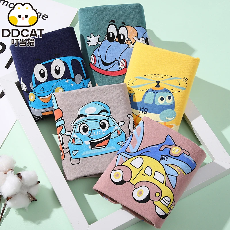 5pcs Mixed Boys Underwear Truck Car Dinosaur Animal Print 95% Cotton Breathable Children's Underwear For All SeasonsKid
