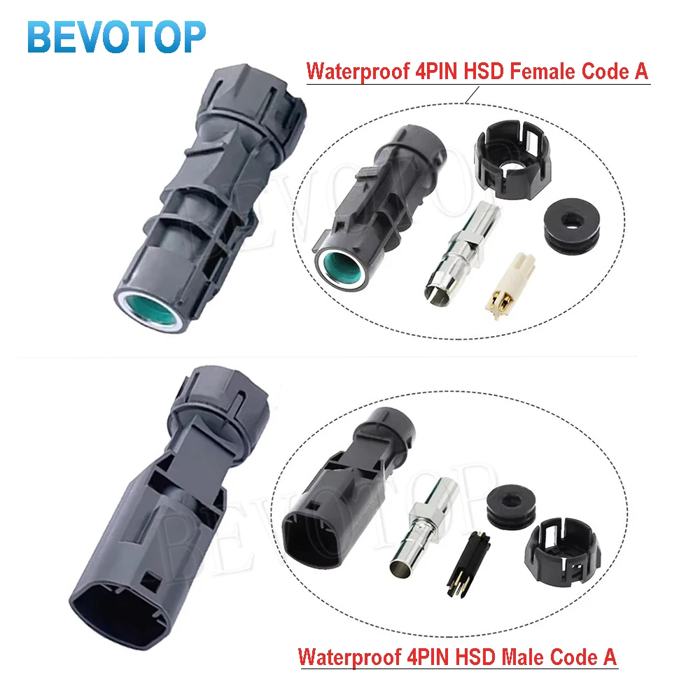 1PCS Waterproof HSD 4 Pin Connector Black Code A Male/Female 100 Ohm Jack Plug for Car LVDS Video Line BEVOTOP Auto Cable