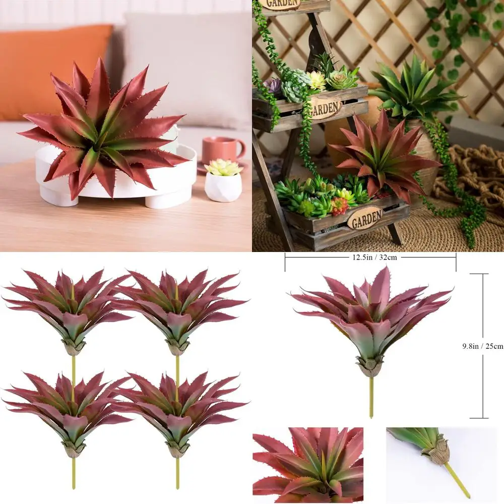 

12.5 Inch Large Artificial Succulents, 4-Piece Red Set for DIY Greenery and Indoor/Outdoor Decor