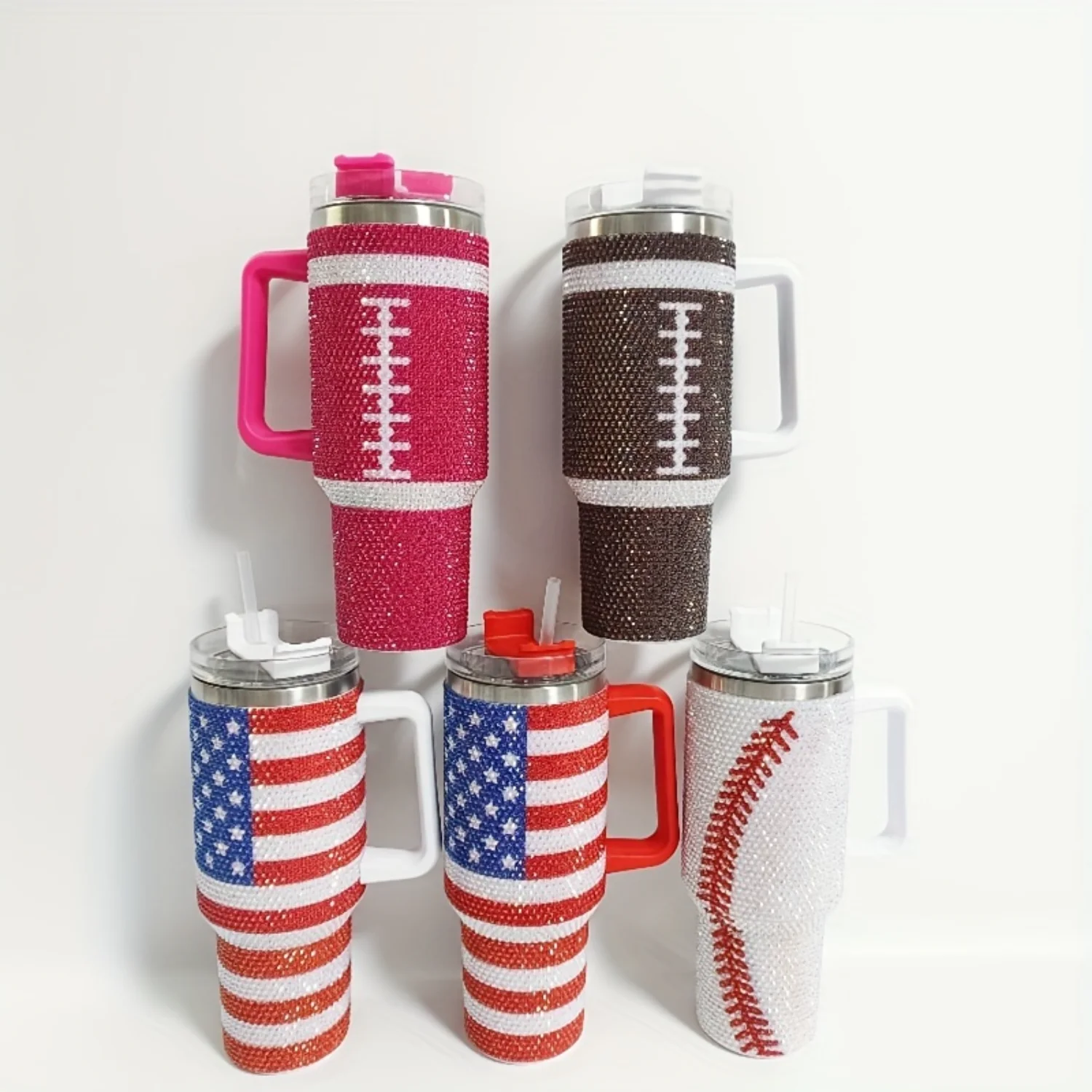 Steel Insulated Water Bottle, Rhinestone Decor Water Cup With Lid And Straw,  Pattern Water Bottle Coffee Mug, Independence Day