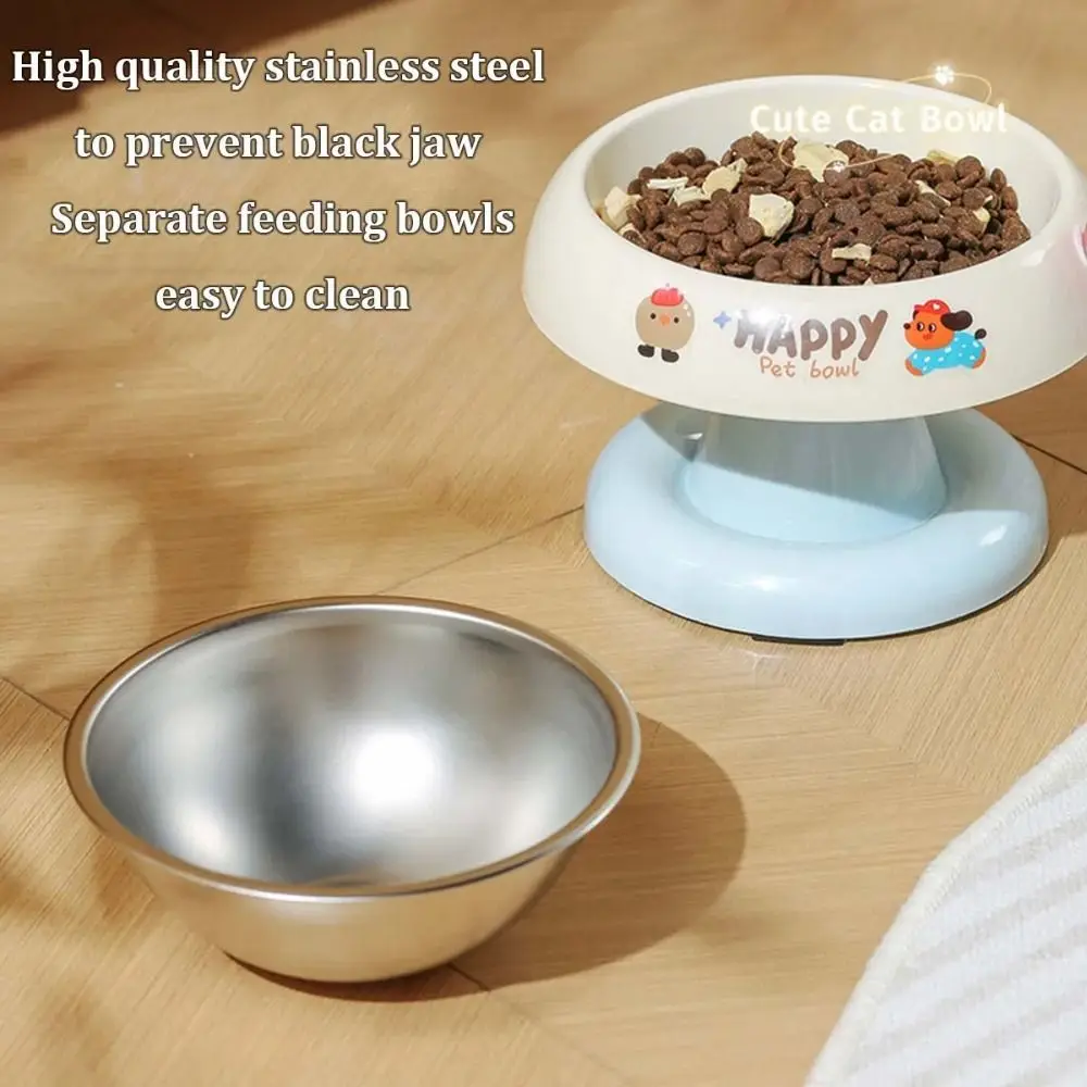 

Stainless Steel Pet High Footed Bowl Cartoon Anti Vomiting Cat Food Water Bowl with Stand Detachable Bowl