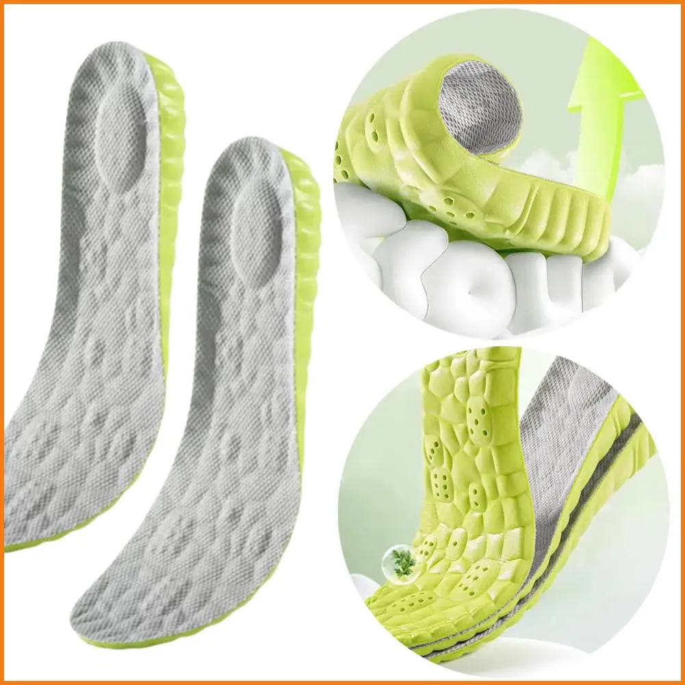 4D Super Soft Elastic Running Insole High Elastic Soft Deodorization Massage PU Running Football Shoe Pad For Feet Ease Pressure