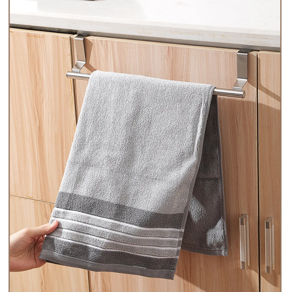 Stainless Steel Bathroom Towel Rack Punch Free Kitchen Cabinet Hanging Rail Modern Style Wall Mount Storage Bar