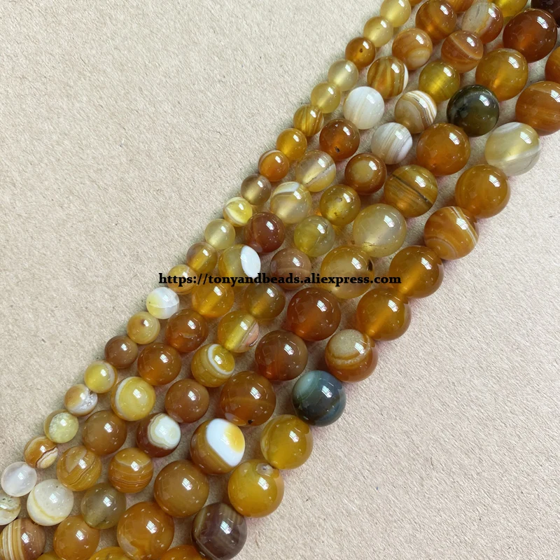 Natural Stone Amber Stripes Onyx Agate Round Loose Beads 6 8 10 MM Pick Size For Jewelry Making DIY