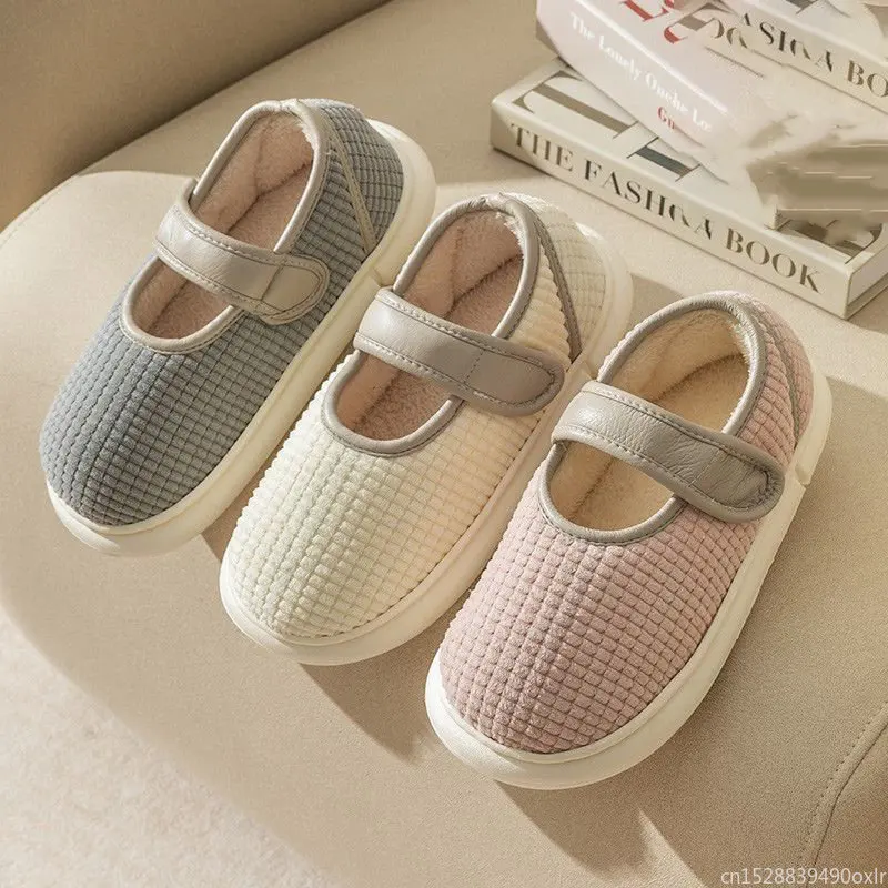 Youpin-Zapatillas cálidas para mujer, zapatos antideslizantes de felpa de algodón para interiores y exteriores, Sandalias de tacón grueso para el hogar y otoño